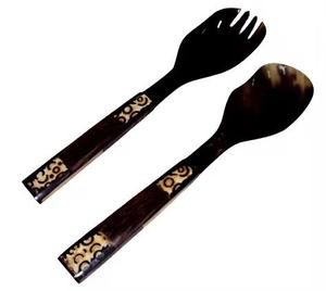 Hot Selling Natural Horn Antique Pcs <b>Salad</b> <b>Server</b> 100% Natural <b>Salad</b> Bowl with <b>Server</b> Set Solid Buffalo Horn Fork - Product Image 1