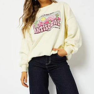 Women's Custom Oversized Embroidered French Terry Baggy Hoodie Heavyweight Cotton Fleece <b>Jumper</b> with CrewNeck for Winter - Product Image 1