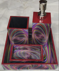 Ensemble d'accessoires de salle de bain en résine imperméable enduit d'émail Mdf avec gobelet distributeur de savon - Product Image 3