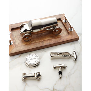 Plateau de service en bois design moderne plateau de présentation le plus vendu avec poignée en métal couleur argent plateau au design élégant prix le plus bas - Product Image 1