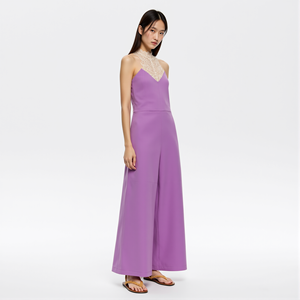 2026 Custom Summer Fashion Chic One Piece High Waist Sleeveless Halter Lace Purple <strong>Jumpsuit</strong> for Women - Product Image 2