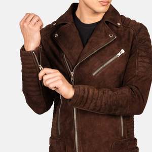 Armand Vintage Biker <b>Jacket</b> Mocha <b>Suede</b> High Winter Stand Hood Woven Spandex Cotton Breathable Sheep Letter Casual Spring Winter - Product Image 6