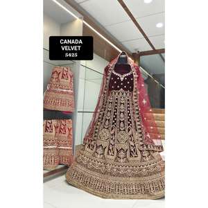 Lourd Kurti Lehenga Choli Style Indien Velours Broderie De Mariée Lehenga Avec Peplum Blouse De L'Inde - Product Image 5