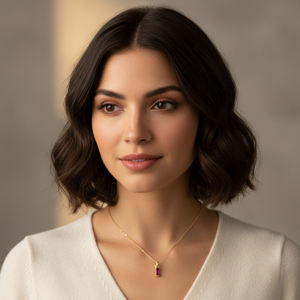 Collar con Colgante de Circonita Cúbica Rubí en Bisel Baguette, Cadena de Plata de Ley Chapada en Oro, Estilo Moderno para Compromiso, Boda, Estilo Cristiano - Product Image 6