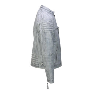 Chaqueta de motorista de estilo vintage para hombre, cortavientos de calle alta, cuello levantado de cuero genuino y cremallera, bombardero de cuero Real ajustado - Product Image 3