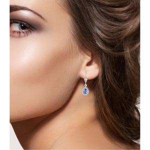 Pear Tanzanite Sterling Silver 925 AAA Quality 1.14 Carat Lever Back <b>Halo</b> Dangle <b>Earrings</b> - Product Image 3