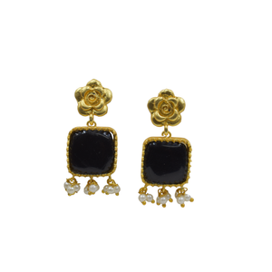 Pendientes chapados en oro de piedra de latón de última tendencia, Pendientes chapados en oro de 18 quilates, joyería de moda para mujer, pendientes para mujer - Product Image 1