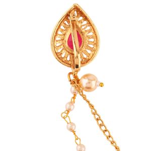 Ensemble de bijoux indien cristal rouge traditionnel plaqué or bague de nez de mariée avec chaîne bijoux indiens en gros - Product Image 6