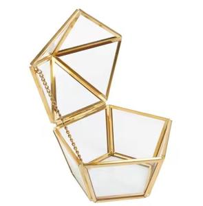 Elegant Design Gold <b>Metal</b> Glass Jewelry Box Jewelry Decorative Box Glass Jewelry Box - Product Image 1
