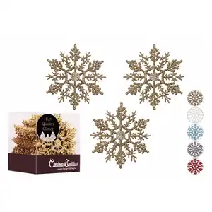 Ventas al por mayor Tradiciones navideñas Adornos de copos de nieve brillantes dorados de 4 pulgadas (juego de 28) Decoraciones de árboles colgantes brillantes