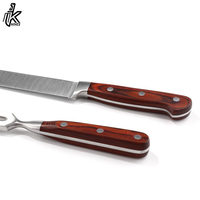 Ensemble de couteau et fourchette en acier inoxydable avec manche en bois, 2 pièces, couteau à découper pour le barbecue, pour le camping et la cuisine, OEM disponible
