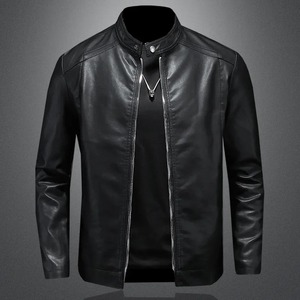 Nouvelle veste de moto en cuir pour hommes col montant épaissi doublé de polaire style décontracté - Product Image 1