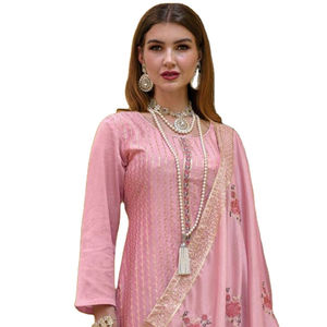 Nouveau costume pakistanais en georgette lourde avec broderie séquence travail Palazzo costume semi-cousu pour la vente en ligne - Product Image 1