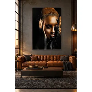 Impression sur toile Fida : Femme africaine aux yeux fermés, avec feuille d'or - Product Image 4