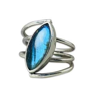 Natural Labradorite Sterling Silver Rings Labradorite Jewelry Marquise Gemstone Blue <b>Fire</b> Labradorite Rings Gift for Her - Product Image 1