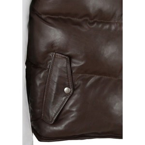 ATLANTIC Men's New Brown Real Sheepskin Chaleco de cuero acolchado ODM Supply Casual Winter Puffer Vest - Product Image 3