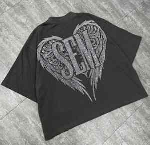 Camiseta Personalizada de Algodón Grueso con Estampado de Diamantes de Imitación, Estilo Hip Hop Urbano, Talla Grande - Product Image 3