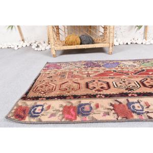 Turkish Vintage Small Rug 1.8x3.5 ft, <b>Brown</b> <b>Wool</b> Rug - Product Image 4