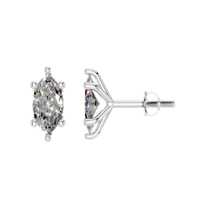 Pendientes de Botón de Oro Sólido de 14K con Diamante Cultivado en Laboratorio, Corte Marquesa, Regalo Unisex, Joyería Fina, Brillo Elegante y Brillante - Product Image 1