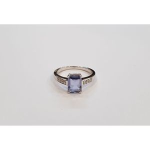 Women's Fashionable Engagement <b>Ring</b> in <b>925</b> Sterling <b>Silver</b> <b>with</b> Natural Iolite and White Topaz Inlay Adjustable Opening Size - Product Image 1
