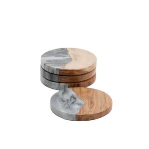 Sous-verre rond en marbre noir et bois pour table de cuisine, support de tasse de thé en gros fait à la main à un prix bas - Product Image 1