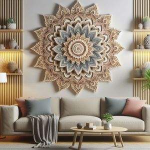 Grande décoration murale en MDF Mandala avec un design moderne et une qualité supérieure pour une décoration de salon spacieuse - Product Image 1