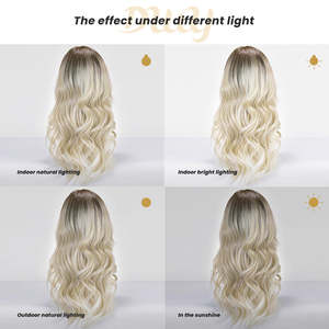 River-DWY Long Wavy Blonde Glueless Synthetic <b>Wig</b> Transparent Lace Front Free Part with Free Part and Lace Front Design - Product Image 6
