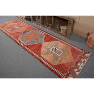 พรมสไตล์ตุรกีโบราณลายเย็บปะสีส้มแดงแบบคลาสสิก3.3x11ฟุตยางวัสดุขนแกะสานทรงสี่เหลี่ยมผืนผ้าแบนสำหรับวัยรุ่น - Product Image 3