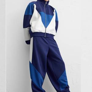 High Quality Color Block Oversized Breathable Zipper Tracksuit New <b>Navy</b> Blue Tracksuit for <b>Men's</b> Thick Cotton Custom Logo Sets - Product Image 6