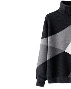 Customized Premium Women <b>Turtleneck</b> Color Block Knit <b>Sweater</b> Soft Warm Winter Pullover Casual Fashion Top Black Grey White Color - Product Image 3