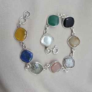 Bracelet en argent sterling 925 multi-pierres, bijoux en pierres précieuses naturelles, style bohème ethnique artisanal pour femmes, bijoux tendance. - Product Image 4