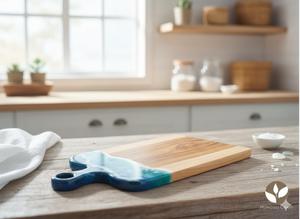 SOLOBEAT ผลิตภัณฑ์ทำมือระดับพรีเมียม สำหรับครัวและถาดเสิร์ฟ สไตล์โอเชียน ทำจากไม้มะฮอกกานีและเรซิ่น พร้อมหูจับ - Product Image 4