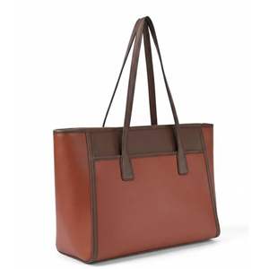 Brown <b>Leather</b> Luxury Vintage Candy Unisex Tote <b>Bag</b> Laptop Shoulder Purse Two-Tone Zipper Closure Lightweight Water Resistant - Product Image 5