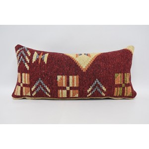 Luxury <b>Red</b> <b>Wool</b> Pillow 12x24 Inches Geometric Vintage Square Pattern Woven Technique Fluffy Style for Bedding Christmas Holiday - Product Image 1