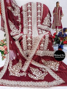 REYON, traje de trabajo Salwar Kameez con bordado de algodón para mujer, colección de boda india pakistaní, vestido largo Sari para fiestas - Product Image 3