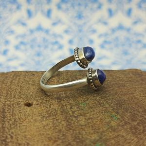 925 Silver Bohemian Rava Work Adjustable <b>Ring</b> Dual <b>Lapis</b> <b>Lazuli</b> & Diamond Stone Dual Stone <b>Lapis</b> <b>Lazuli</b> Silver <b>Ring</b> - Product Image 4