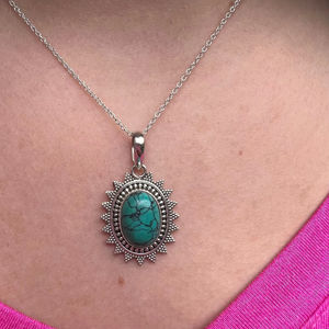 Fashion 925 Sterling <b>Silver</b> <b>Simple</b> <b>Necklace</b> for Women Pendant <b>Necklace</b> Turquoise Gemstone Oval Cut Bezel Set Pendant <b>Necklaces</b> - Product Image 1