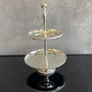 Bandeja de postres de metal de 2 niveles, soporte para pasteles plateado, soporte para postres con espejo, soporte de lujo para servir, soporte para té de la tarde - Product Image 1