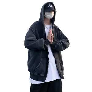 Hoodies Custom <b>Black</b> Vintage Wash <b>Fleece</b> Hoodie Jacket <b>Men</b> Winter Stylish Jacket Drop Shoulder Acid Washed Hoodies Process Impex - Product Image 2