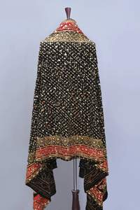 Chal de Seda Dupatta de Diseño Étnico Tradicional, Bordado a Mano, con Espejo, Intrincado, Liso, Indio, Largo y Suave al Tacto - Product Image 6