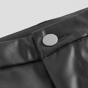 Pantalones Anchos de Mujer de Cuero Sintético de Alta Gama Estilo Europeo Americano, Casuales, Elegantes, para Vacaciones, en Color Sólido, Material PU - Product Image 5