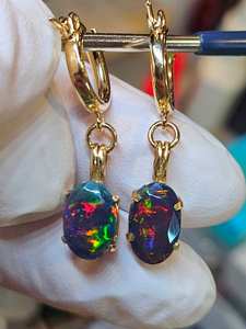 <b>Gold</b> Plated Black Opal Earrings IGI Certified 925 Sterling Silver Elegant Anniversary Gift for Women - Product Image 2