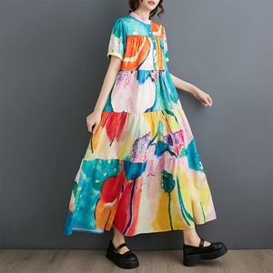 Japonés Corea estilo Patchwork dibujos animados estampado manga corta suelta verano blusa vestido calle moda mujeres Casual vestidos largos - Product Image 4