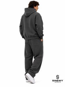 SINEWY Men's <b>Charcoal</b> Gray Full Zip Printed Eco-Friendly Hoodie Tracksuit Set Cotton Fleece <b>Joggers</b> Casual Regular Fit Winter - Product Image 4