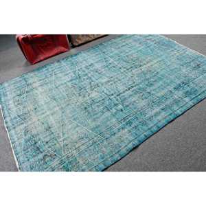 Alfombra Turca Grande de 5.5x8.3 pies, Alfombra de Lana Vintage con Diseño de Camuflaje Azul - Product Image 2