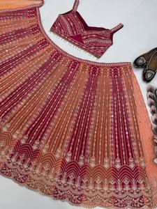 Diseñador Faux Georgette Lehenga Choli con bordado de lentejuelas y Dupatta suave Perfecto para bodas y fiestas - Product Image 4