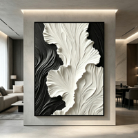 Peinture décorative LED encadrée, art mural floral abstrait texturé, noir et blanc, peinture verticale moderne de luxe pour la décoration de la maison