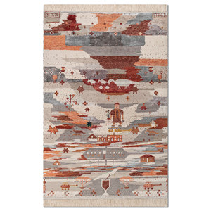 Alfombra Freedom Manchaha de Lana y Seda de Bambú Anudada a Mano, Color Marfil, 10 mm, para Sala de Estar, Pasillo, Diseño Rectangular Novedoso, LES-8404 - Product Image 1