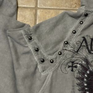 Ropa de calle recortada con cremallera y remache Sudadera con capucha Terry Cotton Acid Wash Custom Rhinestone Sun Faded Full Zip Up Hoodie para hombres - Product Image 4