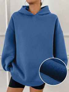 Sudadera con capucha de gran tamaño azul para mujer, jersey de lana de algodón, sudadera holgada de manga larga con hombros caídos, ropa de calle informal, ropa de invierno - Product Image 4